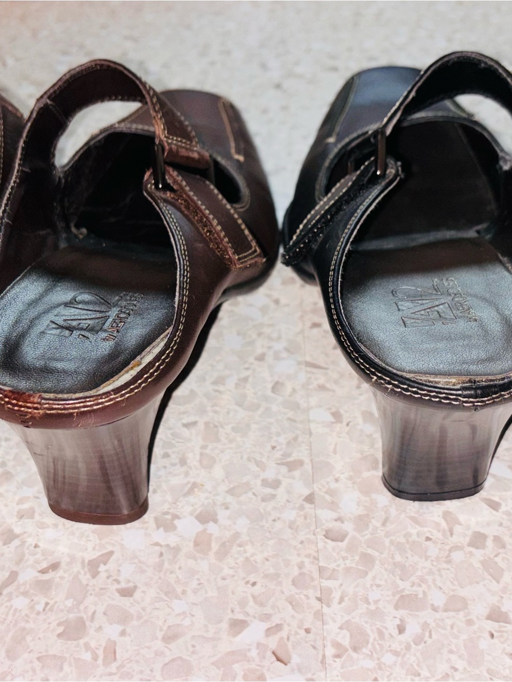 2 Pairs Vintage A2 Aerosoles Leather Brown Black Velcro Strap Square Toe Heel